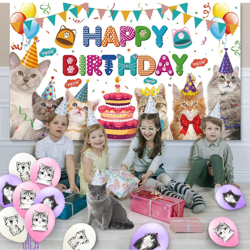 Colorful Cat-Themed Birthday Party Set